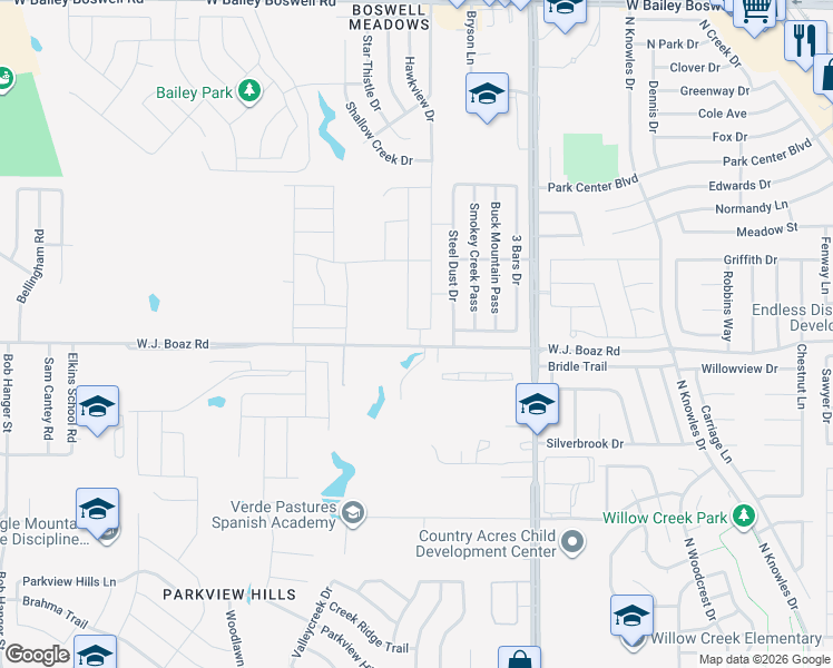 map of restaurants, bars, coffee shops, grocery stores, and more near 4665 Wj Boaz Road in Fort Worth