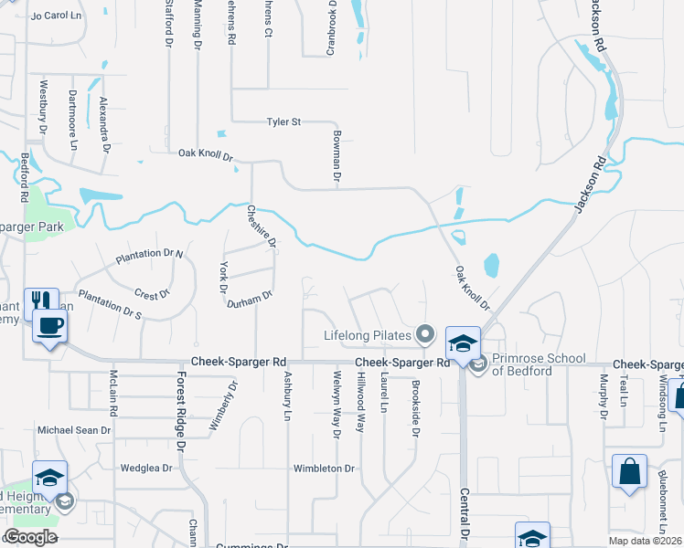 map of restaurants, bars, coffee shops, grocery stores, and more near 4012 Ambleside Court in Colleyville
