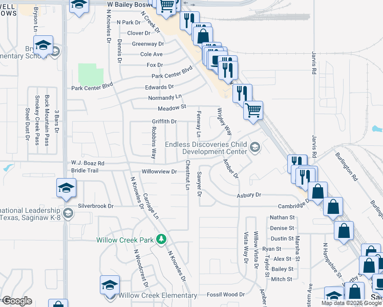 map of restaurants, bars, coffee shops, grocery stores, and more near 904 Chestnut Lane in Saginaw