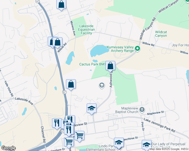 map of restaurants, bars, coffee shops, grocery stores, and more near in Lakeside