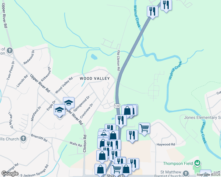 map of restaurants, bars, coffee shops, grocery stores, and more near 1976 Long Ridge Drive in Macon