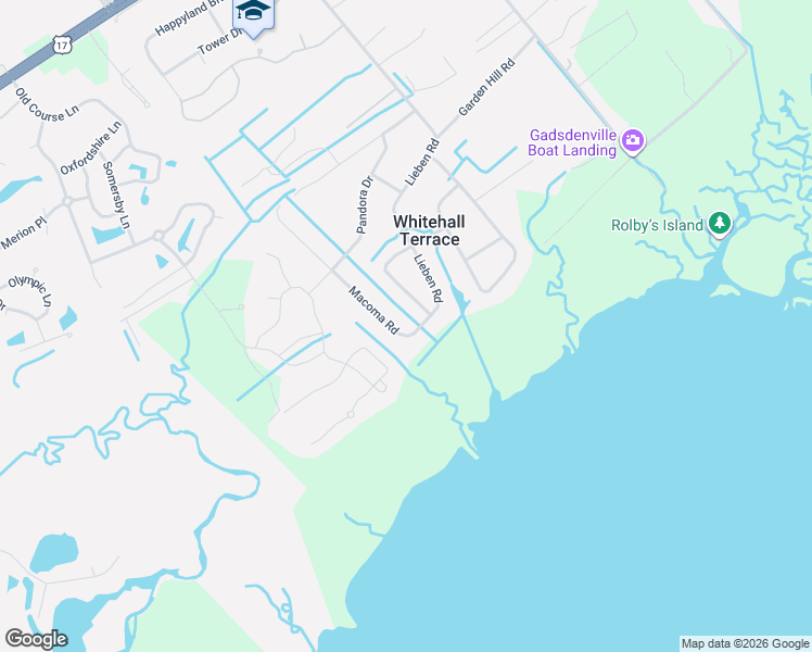 map of restaurants, bars, coffee shops, grocery stores, and more near 3606 Conch Street in Mount Pleasant