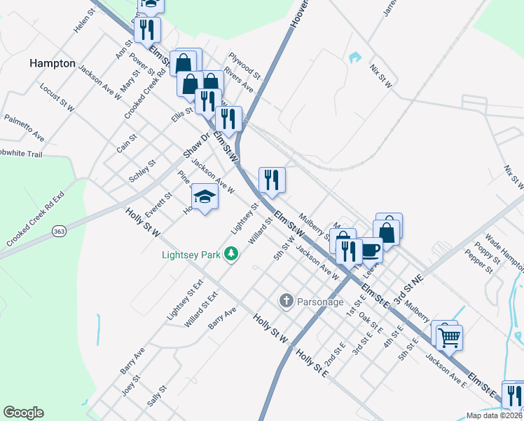 map of restaurants, bars, coffee shops, grocery stores, and more near 501-699 Mulberry Street West in Hampton