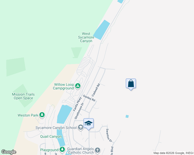map of restaurants, bars, coffee shops, grocery stores, and more near 10523 Strathmore Drive in Santee