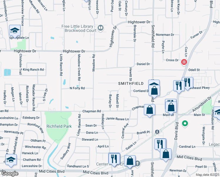 map of restaurants, bars, coffee shops, grocery stores, and more near 7529 Buck Street in Fort Worth