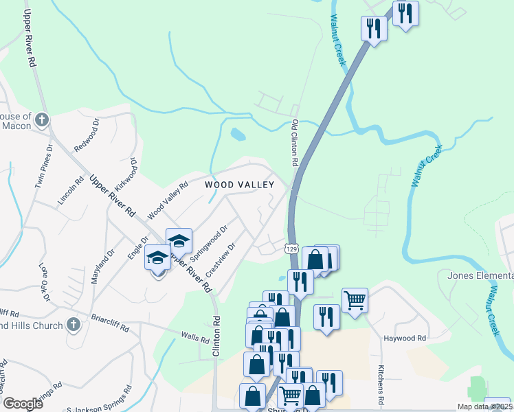 map of restaurants, bars, coffee shops, grocery stores, and more near 1976 Long Ridge Drive in Macon