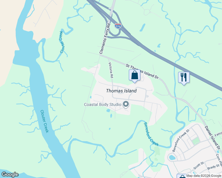 map of restaurants, bars, coffee shops, grocery stores, and more near 116 Clouter Creek Drive in Wando