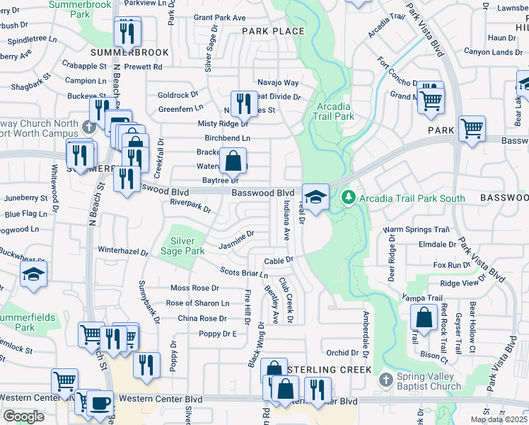 map of restaurants, bars, coffee shops, grocery stores, and more near 4787 Wineberry Drive in Fort Worth
