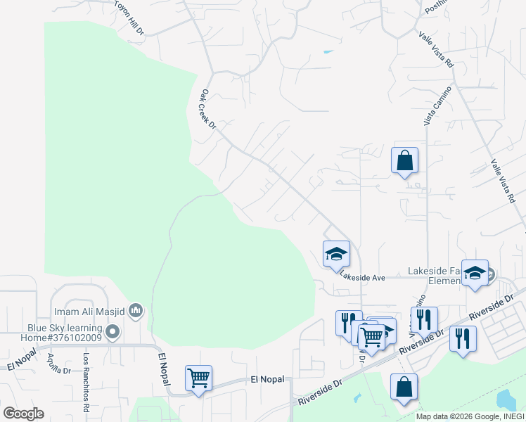 map of restaurants, bars, coffee shops, grocery stores, and more near 10684 Oak Creek Drive in Lakeside