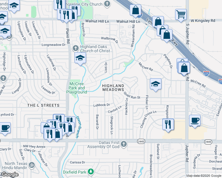 map of restaurants, bars, coffee shops, grocery stores, and more near in Dallas