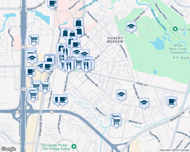 map of restaurants, bars, coffee shops, grocery stores, and more near 8510 Park Lane in Dallas