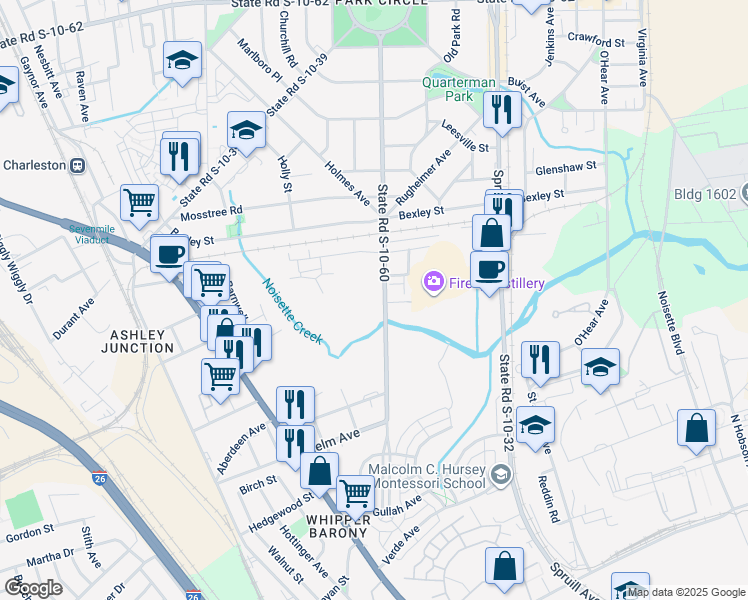 map of restaurants, bars, coffee shops, grocery stores, and more near 4171 South Rhett Avenue in North Charleston