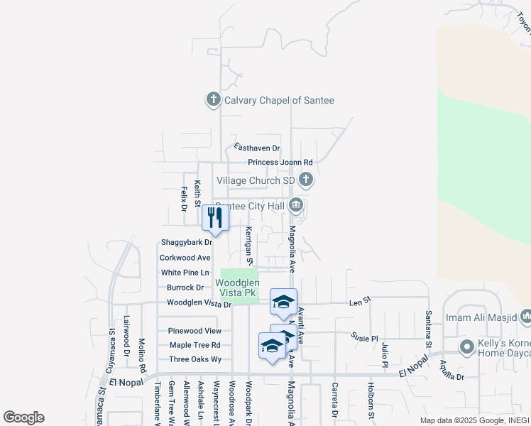 map of restaurants, bars, coffee shops, grocery stores, and more near 10643 King Phillip Court in Santee