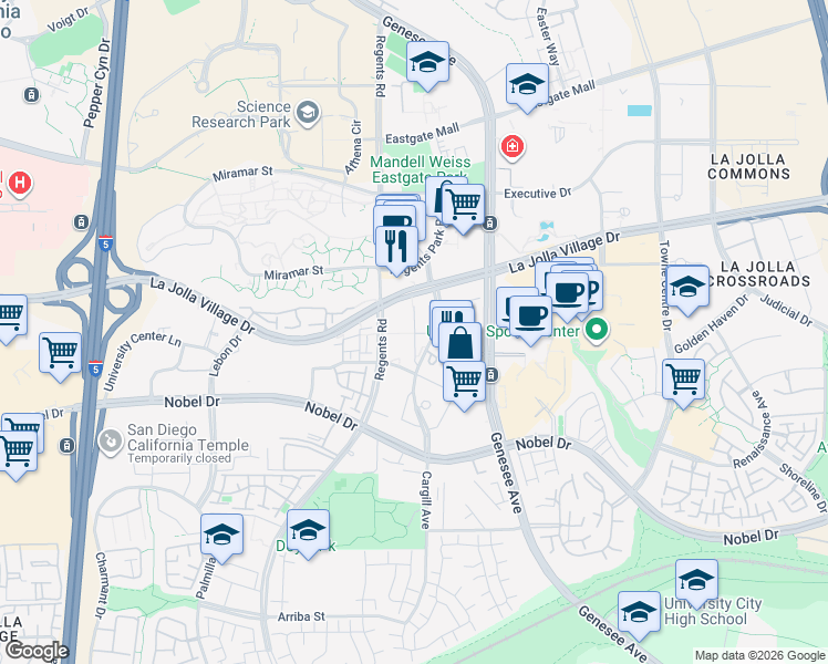 map of restaurants, bars, coffee shops, grocery stores, and more near in San Diego