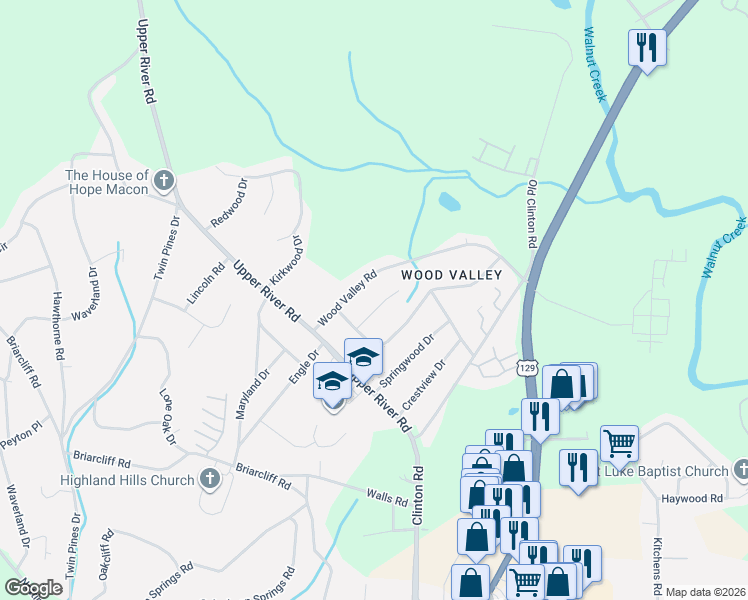 map of restaurants, bars, coffee shops, grocery stores, and more near 1864 Long Ridge Place in Macon