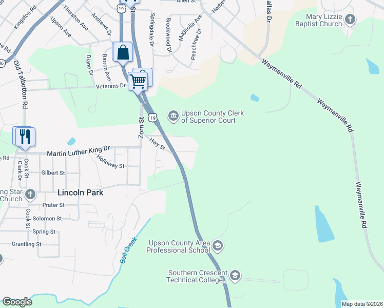 map of restaurants, bars, coffee shops, grocery stores, and more near 109 Pasley Street in Thomaston