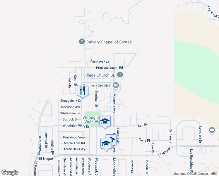 map of restaurants, bars, coffee shops, grocery stores, and more near 10636 Queen Jessica Lane in Santee