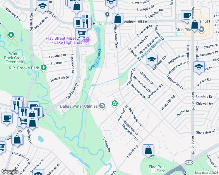 map of restaurants, bars, coffee shops, grocery stores, and more near 9009 White Rock Trail in Dallas