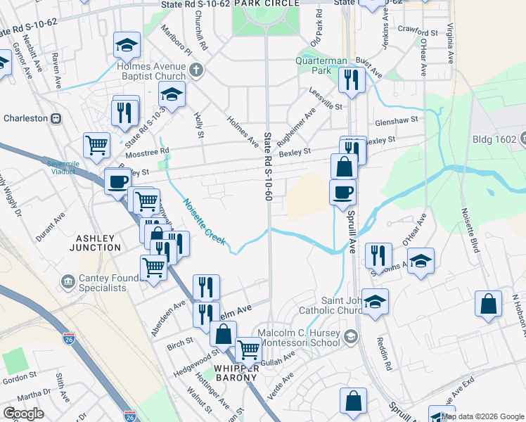 map of restaurants, bars, coffee shops, grocery stores, and more near 4189 South Rhett Avenue in North Charleston