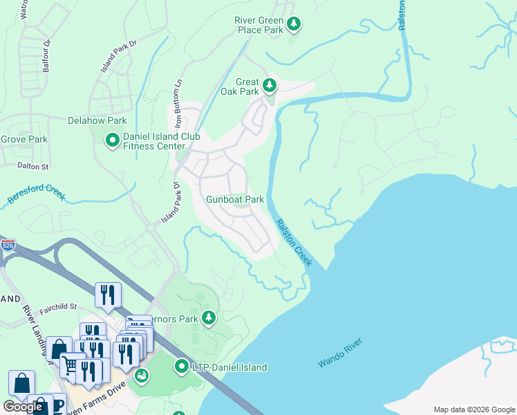 map of restaurants, bars, coffee shops, grocery stores, and more near 370 Ralston Creek Street in Charleston