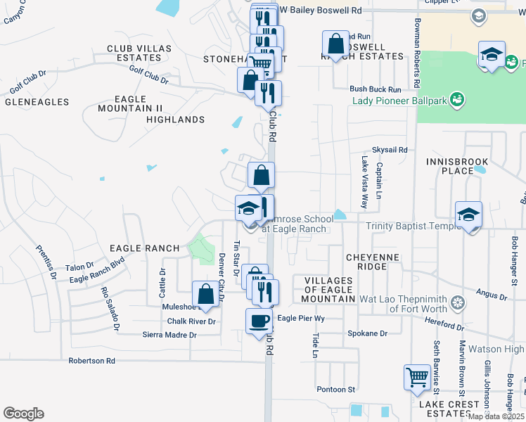map of restaurants, bars, coffee shops, grocery stores, and more near 8001 Boat Club Road in Fort Worth