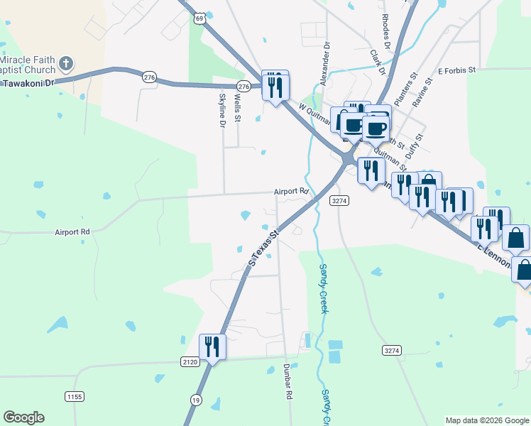 map of restaurants, bars, coffee shops, grocery stores, and more near 161 Dunbar Road in Emory