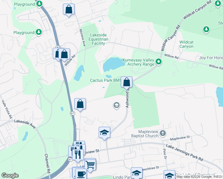 map of restaurants, bars, coffee shops, grocery stores, and more near in Lakeside