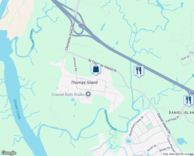 map of restaurants, bars, coffee shops, grocery stores, and more near 123 Amalie Farms Drive in Charleston