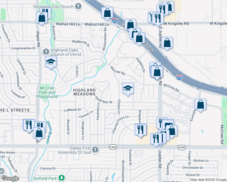 map of restaurants, bars, coffee shops, grocery stores, and more near 8927 Covey Court in Dallas