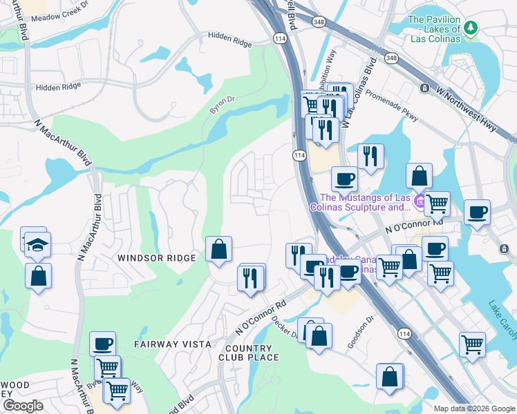 map of restaurants, bars, coffee shops, grocery stores, and more near 12 Skystone Drive in Irving
