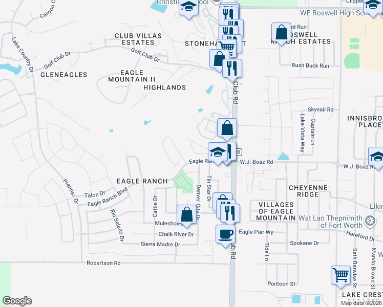 map of restaurants, bars, coffee shops, grocery stores, and more near 6525 Deer Horn Drive in Fort Worth