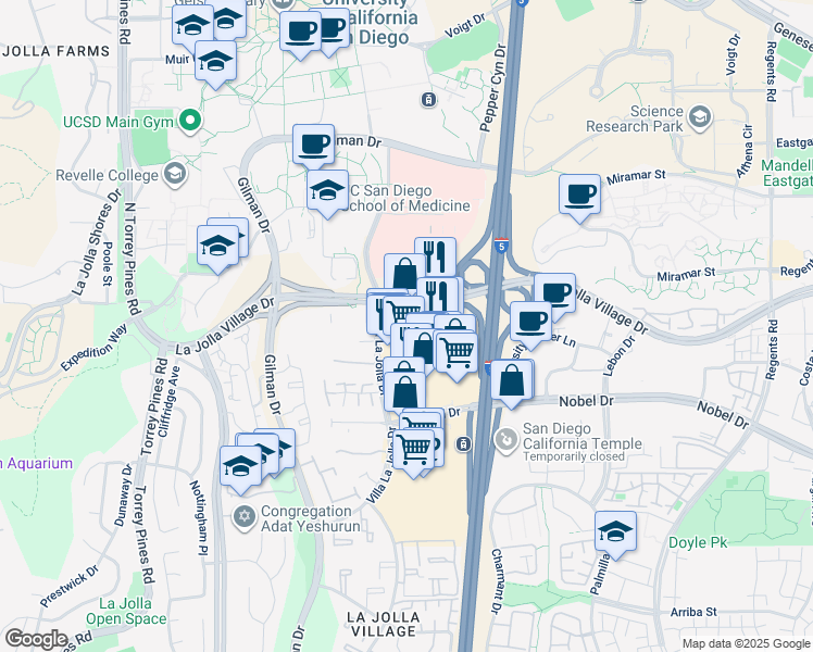 map of restaurants, bars, coffee shops, grocery stores, and more near 3252 Holiday Court in San Diego