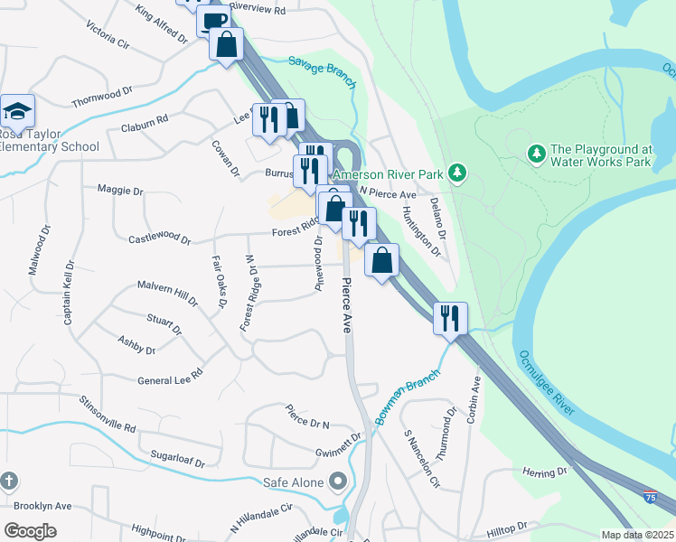 map of restaurants, bars, coffee shops, grocery stores, and more near 790 Pierce Avenue in Macon