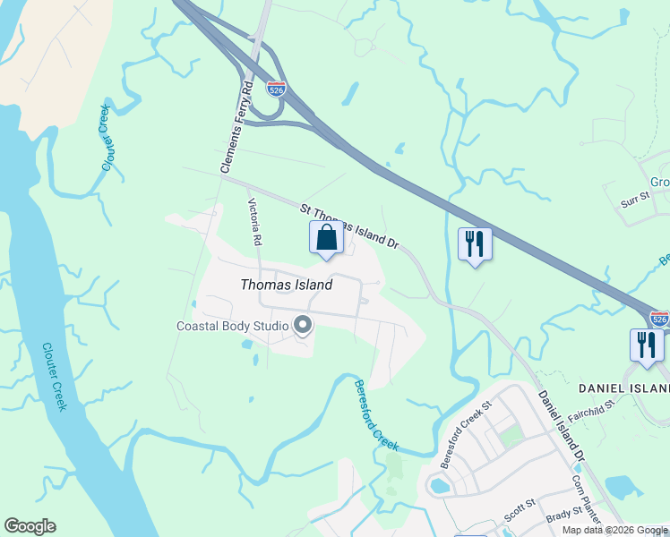 map of restaurants, bars, coffee shops, grocery stores, and more near 123 Amalie Farms Drive in Charleston