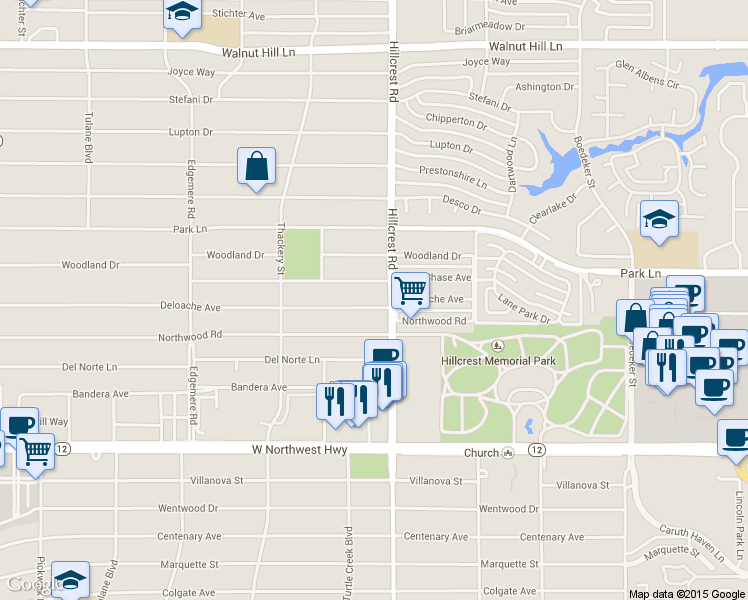 map of restaurants, bars, coffee shops, grocery stores, and more near 6823 Deloache Avenue in Dallas