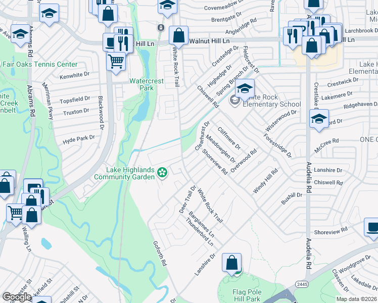 map of restaurants, bars, coffee shops, grocery stores, and more near 9235 Clearhurst Drive in Dallas