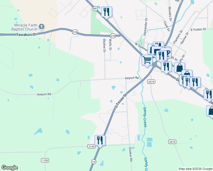 map of restaurants, bars, coffee shops, grocery stores, and more near 161 Dunbar Road in Emory