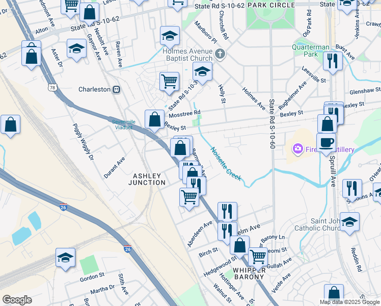 map of restaurants, bars, coffee shops, grocery stores, and more near 4233 Barnwell Avenue in North Charleston