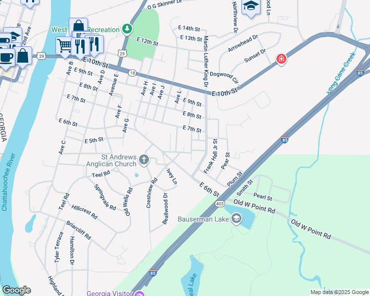 map of restaurants, bars, coffee shops, grocery stores, and more near 1209 Davidson Street in West Point