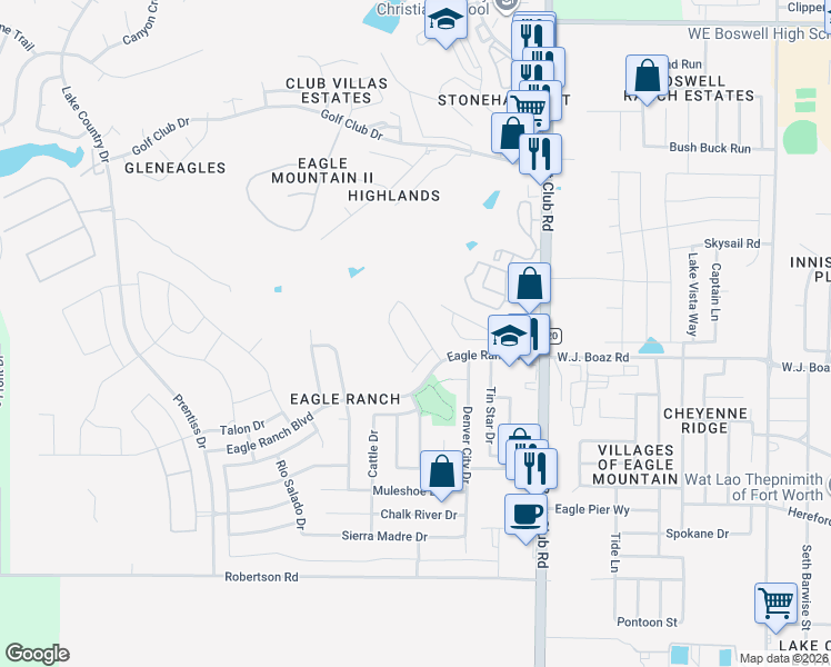 map of restaurants, bars, coffee shops, grocery stores, and more near 8021 Grand Junction Drive in Fort Worth