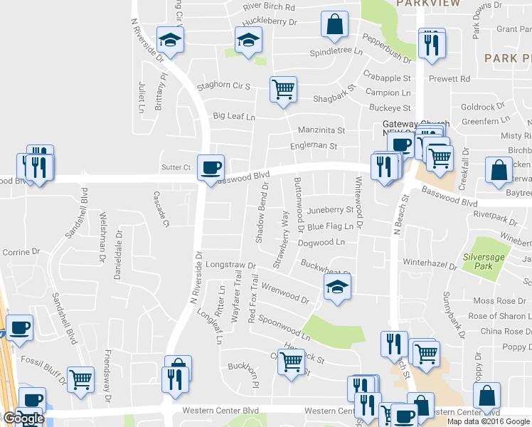 map of restaurants, bars, coffee shops, grocery stores, and more near 7212 Shadow Bend Drive in Fort Worth
