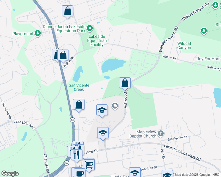 map of restaurants, bars, coffee shops, grocery stores, and more near 24352 Featherstone Canyon Road in Lakeside