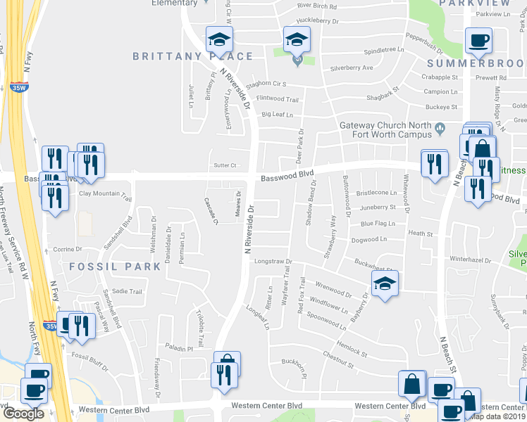 map of restaurants, bars, coffee shops, grocery stores, and more near 3717 Regency Circle in Fort Worth