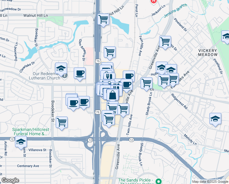 map of restaurants, bars, coffee shops, grocery stores, and more near 8080 Park Lane in Dallas