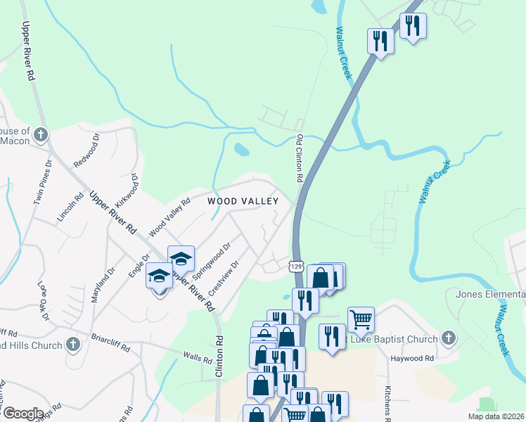 map of restaurants, bars, coffee shops, grocery stores, and more near 1976 Long Ridge Drive in Macon