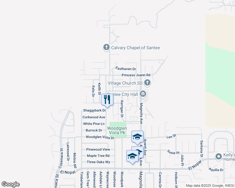 map of restaurants, bars, coffee shops, grocery stores, and more near 10243 Alphonse Street in Santee