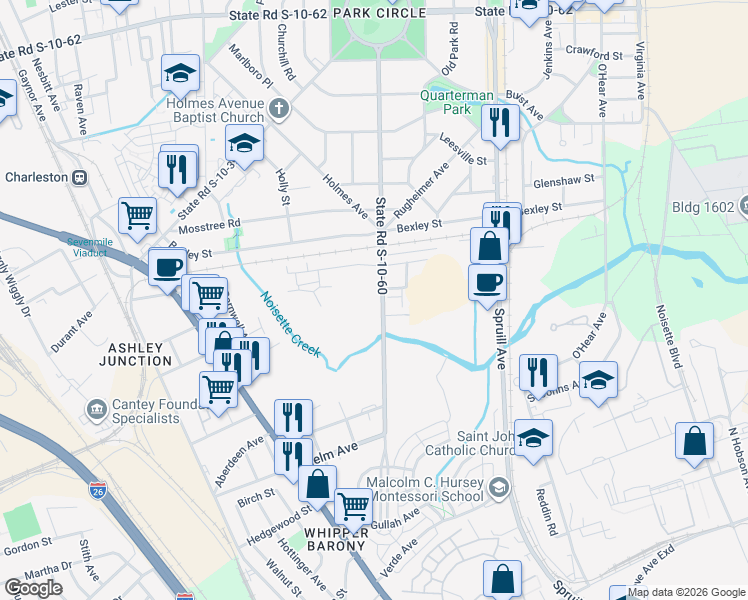 map of restaurants, bars, coffee shops, grocery stores, and more near 4189 South Rhett Avenue in North Charleston
