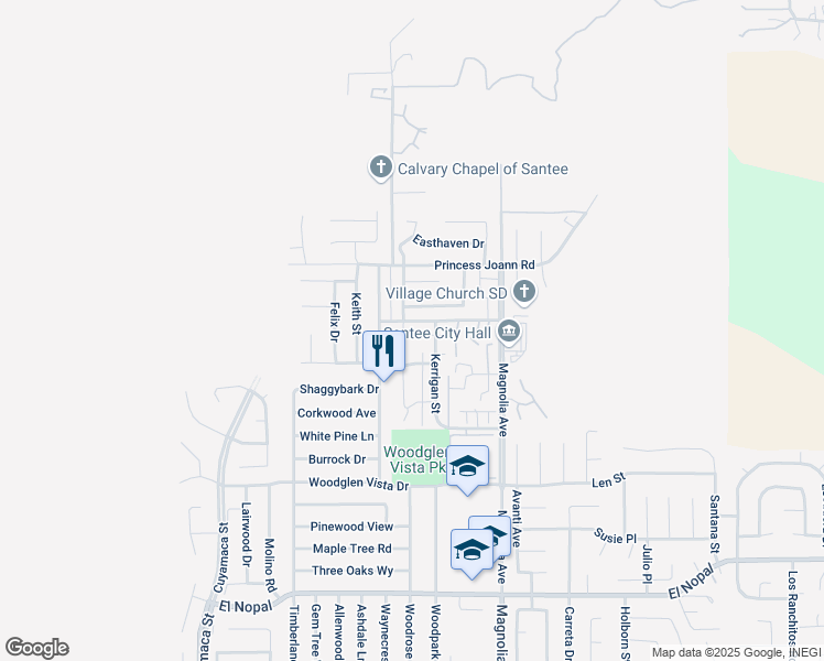 map of restaurants, bars, coffee shops, grocery stores, and more near 10243 Alphonse Street in Santee