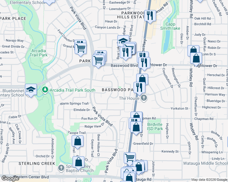map of restaurants, bars, coffee shops, grocery stores, and more near 7212 Isle Royale Drive in Fort Worth