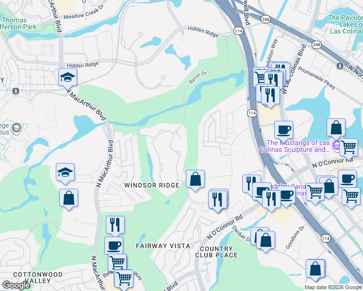 map of restaurants, bars, coffee shops, grocery stores, and more near 506 Byron Court in Irving